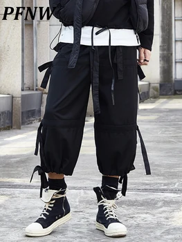 PFNW Darkwear Yamamoto Yaosi Stil Bărbați de Culoare Solidă Vrac Cargo Pantaloni Panglică Pantaloni Casual Moda Valul de Nișă pantaloni Scurți 12A4089