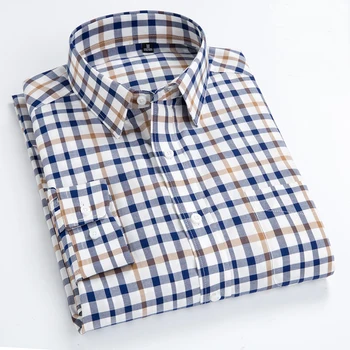 Primavara-Vara Noi Bărbați Cămăși pentru Bărbați Mâneci Lungi Carouri Mici Tricouri de Înaltă Calitate din Bumbac 100% Tricou Casual Moda Colther