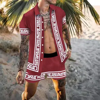Vara Hawaiian Imprimare Tricou Maneci Scurte Set Barbati Casual în aer liber 2-Bucata Costum de Oameni de zi cu Zi Respirabil Plaja Maneca Scurta Seturi