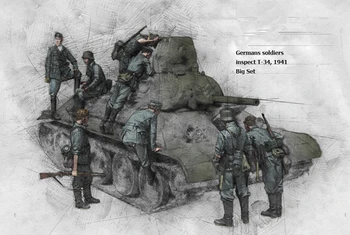 1/35 Scară de Rășină de Cifre Model de soldați germani inspecta T-34 8 persoane GK Neasamblate nevopsite