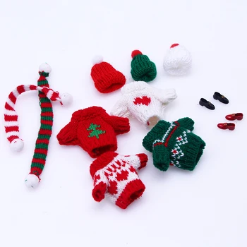1 Costum de Păpuși Mini Pulover Tricotate Pălărie Eșarfă Pantofi Cizme de Zăpadă de Crăciun 25 cm Papusa Kawaii Pulover, Haine de Papusi Accesorii