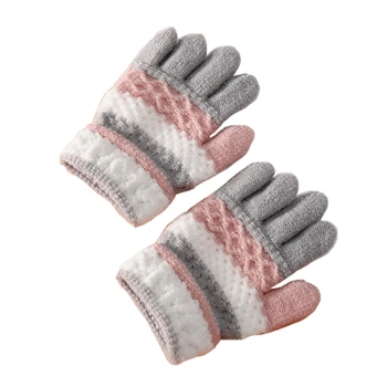 1 Pereche De Copii De Iarnă Mănuși Tricotate Dungă Copii Coldproof Cald Mănuși De Deget Plin Băieți Fete Manusi