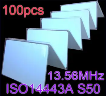 100buc Carduri RFID 13.56 MHz NFC ISO14443A S50 Re-scriere de Proximitate Smart Card 0,8 mm Subțire de Control Acces Card