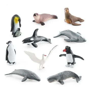 10buc Mini Antarctica Animalele Marine Cifre Pinguin cu Cocoașă, Balena Albastră de Etanșare din PVC Figurine de Jucărie de Învățământ Pentru Copii