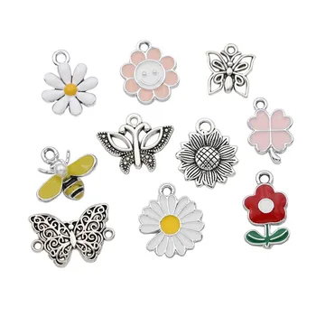 10buc se Amestecă Mulțime de Argint Placat cu Email Floare Fluture Farmec Pandantiv pentru a Face Bijuterii Colier Bratara Cercei Accesorii DIY