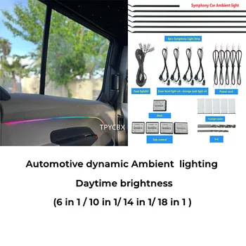 18 în 1 64 de Culoare RGB Simfonie Masina Ambientale LED Interior Acril Ghid de Fibra Optica Auto Universal Decor Atmosfera Lumini