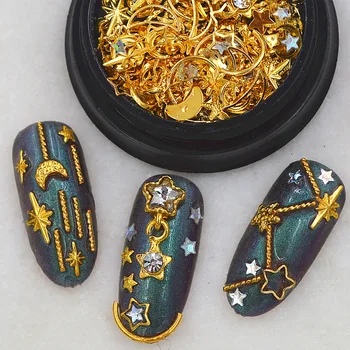 1jar de metal de aur 3D stil mixt Unghii Decoratiuni de Arta instrumente de Manichiura DIY unghii accesorii moon star design