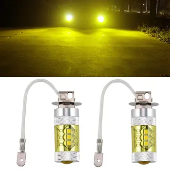 2 buc H3 LED proiectoare Ceata Becuri 80W 16LED de Mare Putere Galben Alb Iluminare DRL Bulbi de Înlocuire Pentru Autoturisme Camioane Motociclete