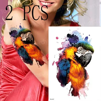 2 buc/set impermeabil tatuaje temporare colorat pictura in Acuarela Gradient de papagal drăguț fete brațele vopsea de corp machiaj petrecere pe plajă