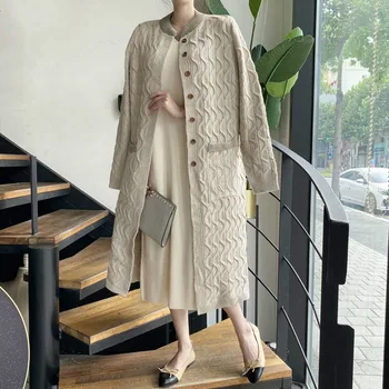 2020 Noi De Iarna Vintage Cardigan Tricotate Lungi Culoare Solidă Val Model Unic Pieptul Gros Cald Coreea Moda Femei, Haine
