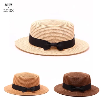 2020 Vara Pălărie de Paie Pentru Femei Casual Plaja Pălărie de sex Feminin Pălărie Panama Simplu Lady Brand Bowknot Palarii Fete Margine Plat Soare UV Capac