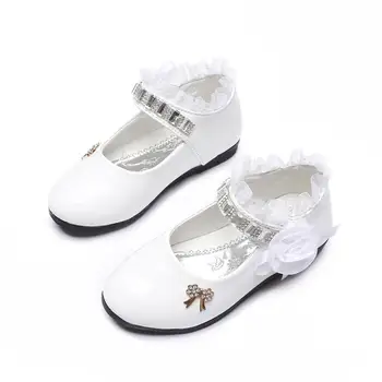 2021 Noi de Flori Fete Pantofi de Primavara Toamna Princess Dantela PU Piele Pantofi Drăguț Bowknot Stras Pentru 3-11 Vârstele Pantofi de Copil