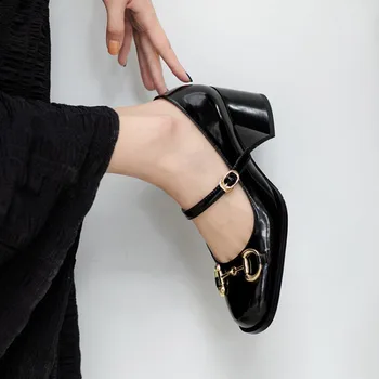 2021 Vara Noi cu toc Gros Mary Jane pantofi pentru Femei Cu Metal Decorativ Rotund-deget de la picior Pantofi cu toc Înalt, Cu un Cuvânt Catarama