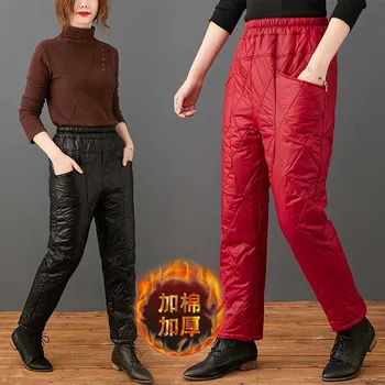 2022 Iarna Noi Jos Pantaloni de Bumbac pentru Femei la Modă de Iarnă cald Gros de Înaltă Talie Pantaloni Largi de Bumbac-Pantaloni căptușit