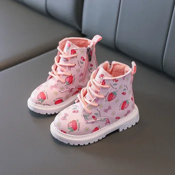 2022 Moda Cizme Copii Fete Pantofi de Piele rezistent la apa Dantelă Sus Cizme pentru Copii Strawberry Casual Scurt Bottes CSH1167
