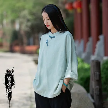 2022 Primavara Toamna Casual, Lenjerie De Pat Gât Rotund Maneca Lunga Camasa Bluza Tradițională Chineză Topuri Pentru Femei De Moda Liber Tang Costum