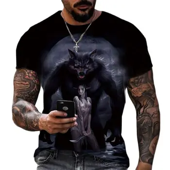2022 Vara Barbati Tricou Cool Wolf T-shirt Lup 3D Printed T Camasa pentru Barbati cu Maneci Scurte Moda Harajuku Îmbrăcăminte Transport Gratuit