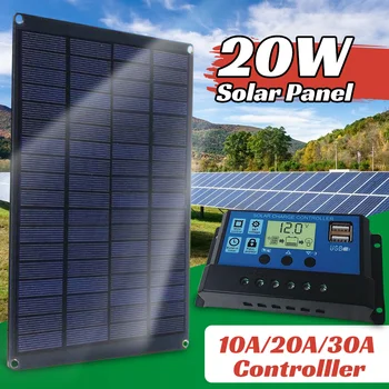 20W 18V Panou Solar Kit Complet cu Controler Portabil Putere Banca Încărcător Solar pentru Smartphone, Încărcător de Mașină pentru Camping RV Barca