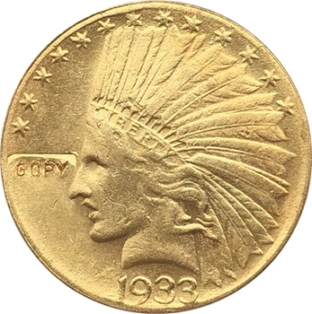 24 - K placat cu aur 1933 cap de Indian $10 monede de aur COPIE