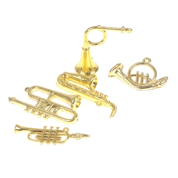 24buc/Set Mini de Aur de Trompetă, Saxofon, instrumente de suflat Papusa Instrument Muzical de Păpuși Muzica House Bar Papusa Accesorii