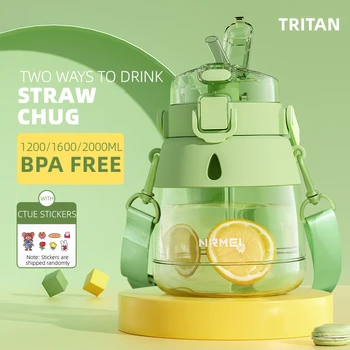 2l Kawaii Drăguț Sticla de Apa pentru Fete pentru Copii de Școală cu Paie Portabil Curea de Lapte de Băut Cana Mare de Sticle de Plastic BPA Free