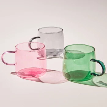 2PC Nordic Frumos Colorate de Sticlă Ceașcă de Cafea Ceai Lapte Bere Rezistente la Căldură Cocktail de Vin Cana Drinkware Cupe Acasă Ochelari Mari