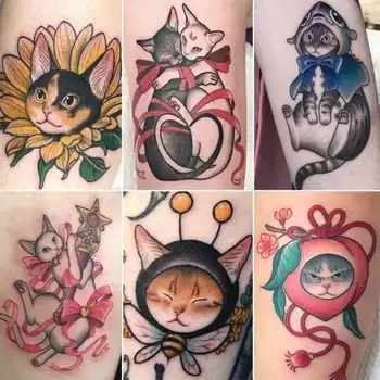 30PCS de Desene animate Drăguț Pisica Tatuaje Temporare Impermeabil Flash Decalcomanii de Braț Încheietura mâinii Body Art Fals Tatuaj Autocolante Autocolante Animale Tatuaje