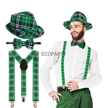 32-St. Patrick ' s Day Set de Accesorii Irlandez de Vacanță Accesorii Carouri Verde Pălărie Curea Papion 3-piece Set Irlandez Rochie Barbati Set