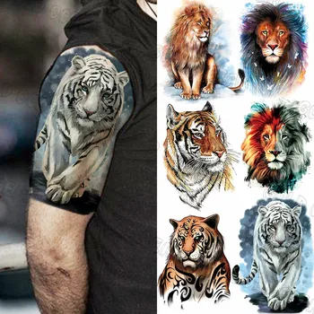 3D Acuarelă Tigru Tatuaje Temporare Pentru Bărbați Adulți Realist Leu Colorat Fals Autocolante Tatuaj pe Antebrațul Picior Înapoi Tribale Tatuaje