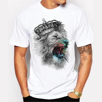 3D Coroana Leu Imprimare Bărbați T-Shirt Alb Topuri de Moda pentru Bărbați de Animale Scurt-Maneca Vara Supradimensionat Tricou Femei Casual Tee Haine