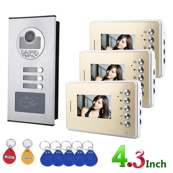 4.3 inch 3 Apartament/Video de Familie Ușa Telefon, Interfon Sistem RFID IR-CUT HD 1000TVL Camera Soneria Camera cu 3 buton
