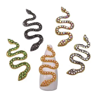 5 Buc 3D noi decoratiuni de arta unghiilor metal mare șarpe de aur și de argint pistol negru, încrustat cu pietre strălucitoare pearl nail art accesorii