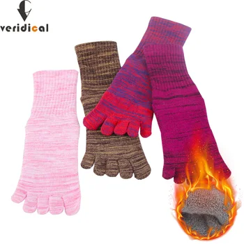 5 Perechi/Lot 5 Degetul Ciorapi Femeie Solidă Groasă De Bumbac De Iarna Termo Terry Șosete Dezosate Anti-Bacteriene Șosete Cu Degete Colorate