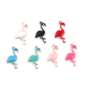5pcs Dublu care se Confruntă Email Flamingo Farmece Cupru Pasăre Animal Emailate Paiete Pandantive de Aur de Culoare DIY Cercei Accesorii 14x7mm