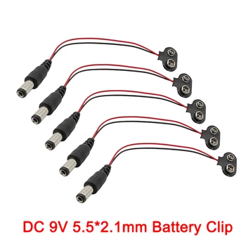 5Pcs/Lot DC 9V T Tip Baterie Clip Conector 2.1 x 5.5 mm tata-Mufa Pentru Baterie de 9V Butonul Snap Cablu de Alimentare DIY Adaptor Lungime 15CM