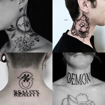 6 Foi De Întunericul Serii Gât Negru Tatuaj Temporar Autocolante Întuneric Aripa Fals Tattos Body Art Impermeabil Tatuaj Craniu Decalcomanii