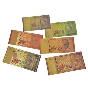 6Pcs Plastic copia Aur de 24k Folie Notă de Bancă Malaezia Fals de Bani și Cadouri Malaezia 1 5 10 20 50 100 Ringgit Bancnote