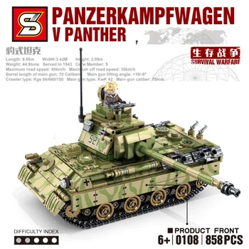 858pcs WW2 Tank Serie Panzerkampfwagen V Panther Blocuri Model Tehnice Cărămizi Militari Cifre Jucarii