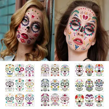 9Pcs Halloween Temporară Autocolante Tatuaj Facial Machiaj Special de Zi Fata De Mort Skull Rochie de bal Mascat Cosplay Decor