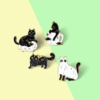 Adorabile Pisici Negre Email insigne, Cupe Craniu Broșe Rucsac Accesorii pentru cei Care Iubesc Pisicutele Bijuterii Personalizate