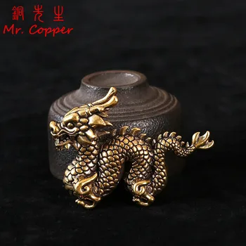 Alamă Solidă Zodia Dragon Mic Statuie Desktop Oranment Chineză Animal Mitic Figurina De Epocă Acasă Feng Shui Meserii Decor