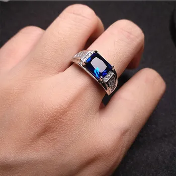 Albastru de Cristal Safir, Topaz Pietre semipretioase de Zirconiu Diamante Inele pentru Bărbați Aur Alb de 18k-a Umplut de Bijuterii Bague Trendy Benzi Accesorii