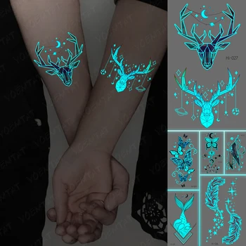Albastru Luminos Glow Autocolant Tatuaj Cerb Stralucitoare Șarpe Impermeabil Tatuaj Temporar Încheietura Mâinii Fals Tatuaj De Arta Corp Femei Bărbați