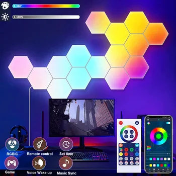 App/Control de la Distanță Inteligent Hexagon Lumini Panouri Jocuri Muzica Sync Hexagon Lumini Celulare RGB Sconces Perete Cuantice Lumini de Noapte