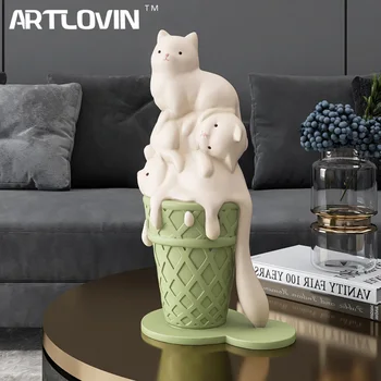 ARTLOVIN inghetata Cat Sculptură Figurine de Rasina Pentru Biblioteca Raft Casa Moderna Cameră Decor Creativ Figuri de Animale Mai bun Cadou Nou