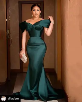 Aso Ebi Hunter Verde Sirenă Lung Rochii de domnisoare de Onoare 2022 Pe Umăr Plus Dimensiune arabă Junior Domnișoara de Onoare Oaspete de Nunta rochie