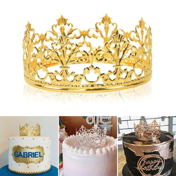 Aur Tiara Coroana Tort Fân Ornament pentru Copii Princess Girl Happy Birthday Decor Petrecere Copil de Dus Tort de Nunta Consumabile 