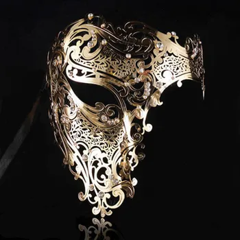 Aurul negru craniu de Metal Masca Halloween Stras Jumătate Față Venetian Masquerade Bărbați Femei Albe Craniu Filigran Masca de Partid