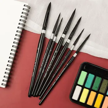 Baston Negru Cu Cap Rotund Watercolor Pen Imitație Veveriță Nailon Lână Guașă Vopsea Pe Bază De Acril Cârlig Linie Pen Artist Student Consumabile