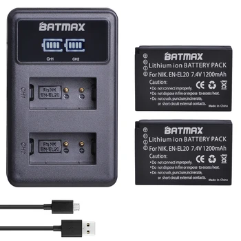 Batmax 1200mAh EN-EL20 EN EL20 EN EL20a Baterie + LED Dual USB Incarcator pentru Nikon Coolpix P1000 Nikon1 J1, J2, J3 Nikon1 AW1